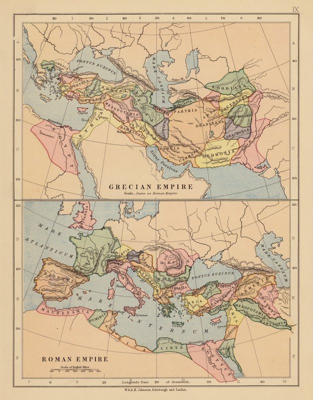 Imperium Greckie; Imperium Rzymskie (kolorowa litografia) autorstwa English School