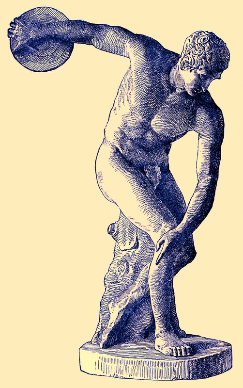 Grecki sportowiec rzucający dyskiem, ilustracja z Cassells Illustrated Universal History autorstwa Edwarda Olliera, 1890 (obraz ulepszony cyfrowo) autorstwa English School