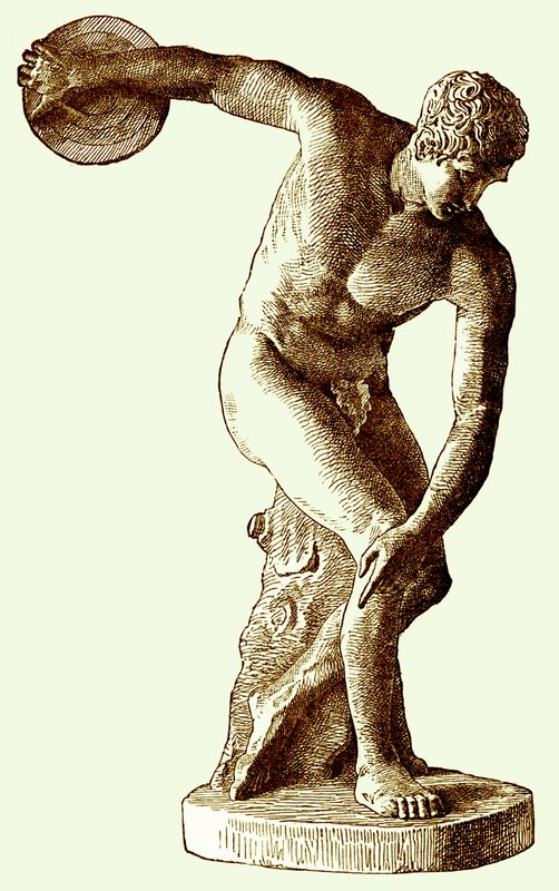 Grecki sportowiec rzucający dyskiem, ilustracja z Cassells Illustrated Universal History autorstwa Edwarda Olliera, 1890 (obraz ulepszony cyfrowo) autorstwa English School