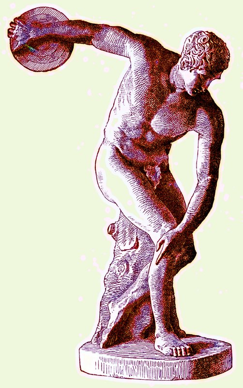 Grecki sportowiec rzucający dyskiem, ilustracja z Cassells Illustrated Universal History autorstwa Edwarda Olliera, 1890 (obraz ulepszony cyfrowo) autorstwa English School