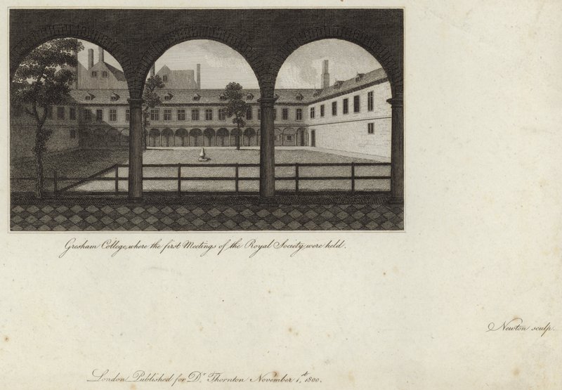 Gresham College, gdzie odbywały się pierwsze spotkania Towarzystwa Królewskiego autorstwa English School
