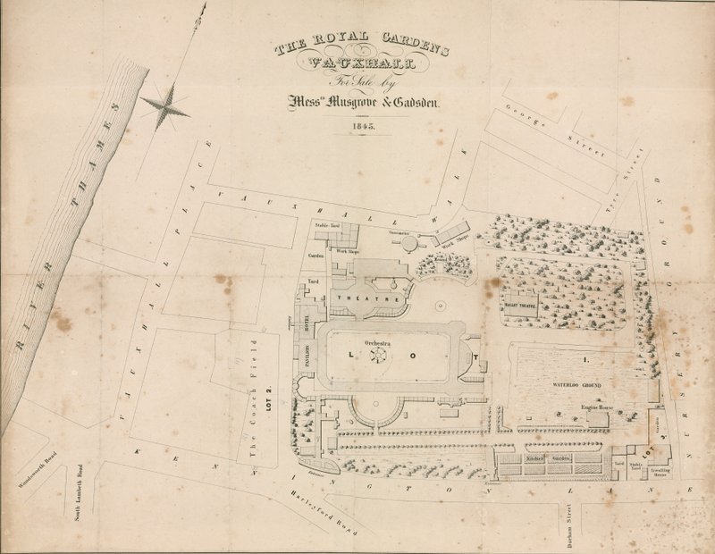Plan parteru Vauxhall Gardens, Londyn autorstwa English School