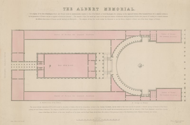 Plan podstawy Albert Memorial, zaproponowany w Burlington House autorstwa English School