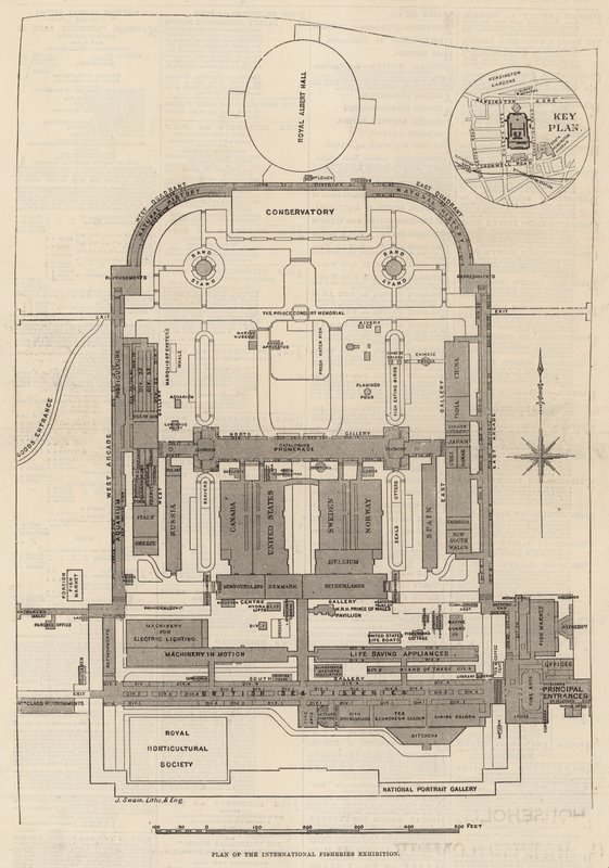 Plan terenu Międzynarodowej Wystawy Rybołówstwa, South Kensington autorstwa English School