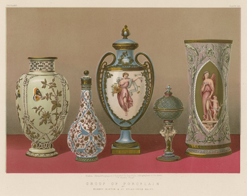 Grupa Porcelany autorstwa panów Minton and Co, Stoke-upon-Trent autorstwa English School