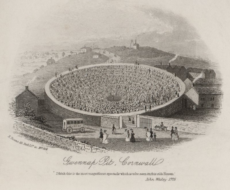 Gwennap Pit, Kornwalia, gdzie John Wesley głosił wiele kazań w latach 1762-1789 (ryty) autorstwa English School