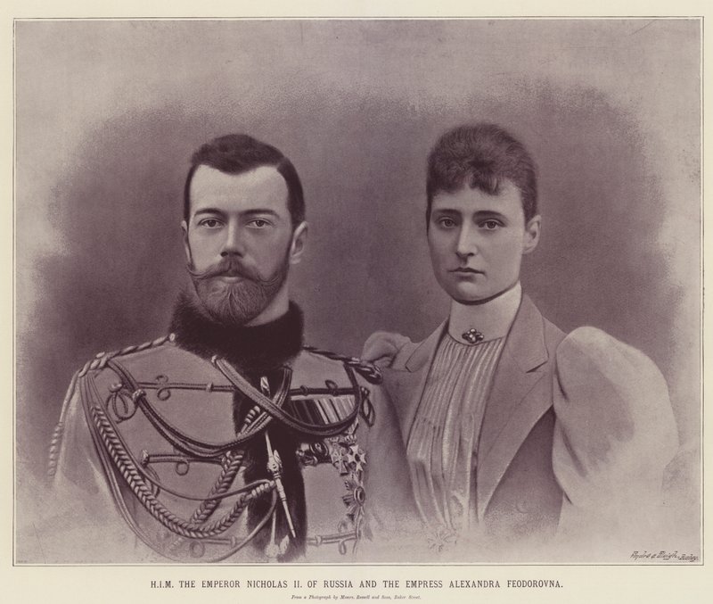 JEGO cesarz Rosji Mikołaj II i cesarzowa Aleksandra Fiodorowna (kolorowa litografia) autorstwa English School