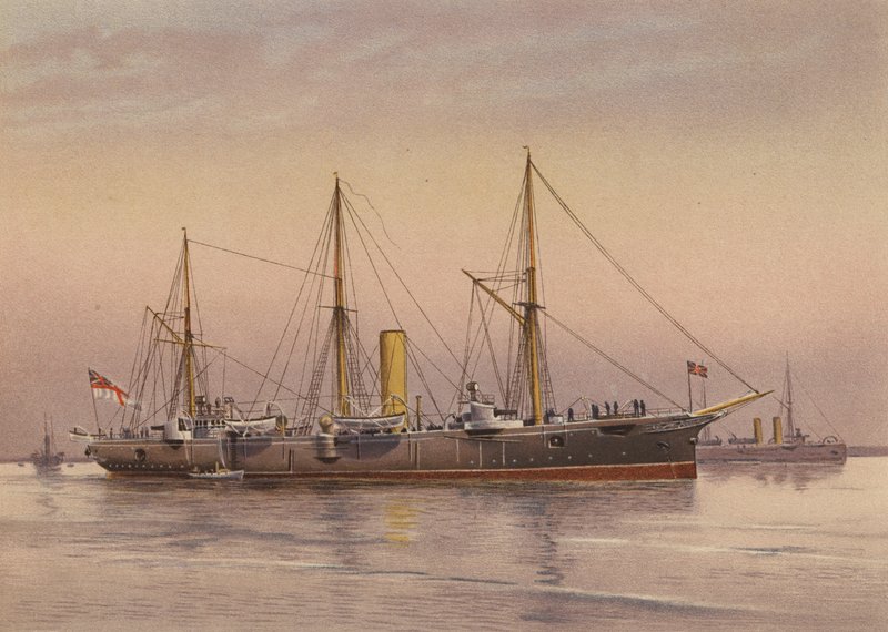 HMS Mohawk, krążownik 3 klasy (kolorowa litografia) autorstwa English School