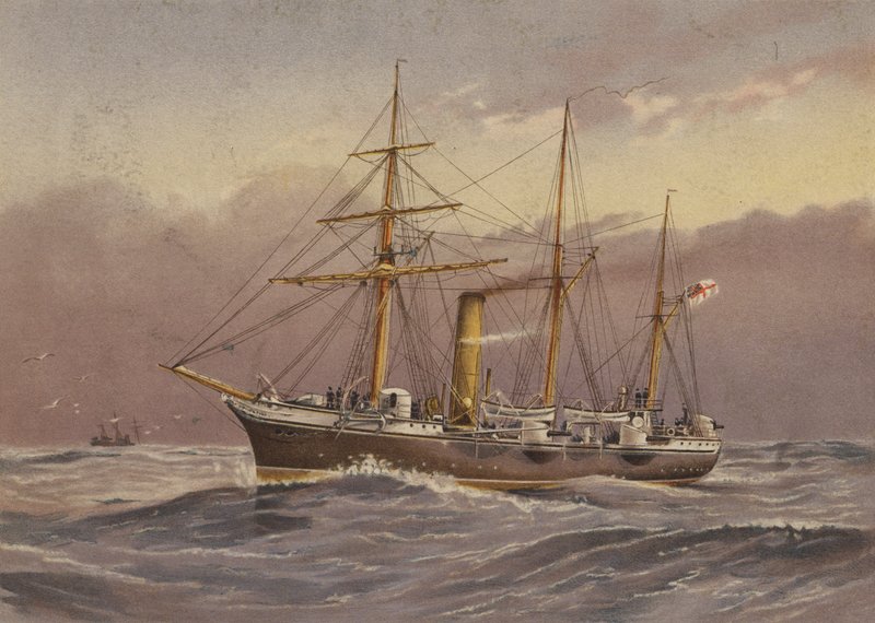 HMS Nymph (slup) (kolorowa litografia) autorstwa English School