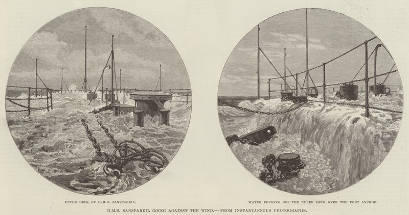 HMS Sanspareil idzie pod wiatr (grawerunek) autorstwa English School