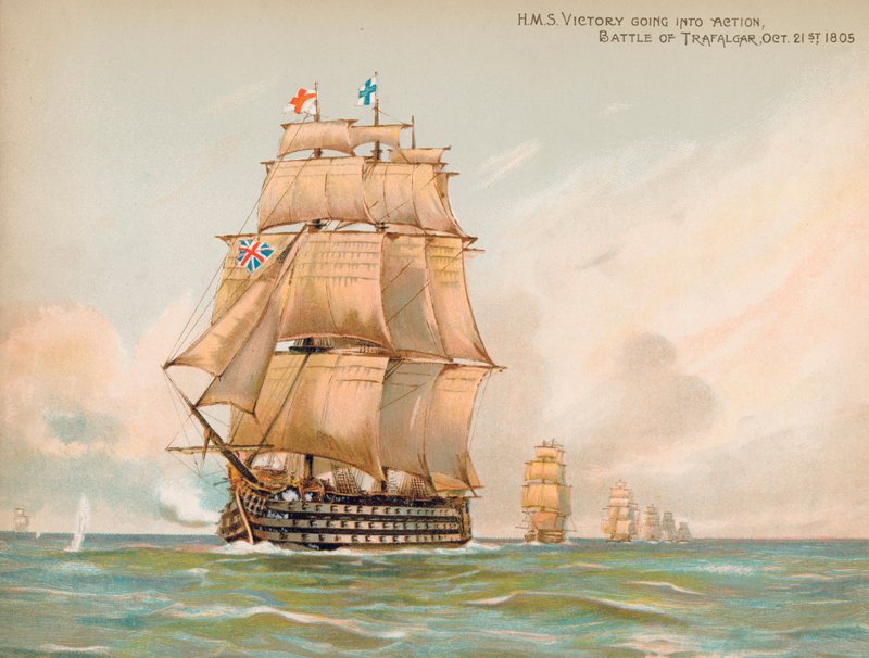 HMS Victory w bitwie pod Trafalgar autorstwa English School
