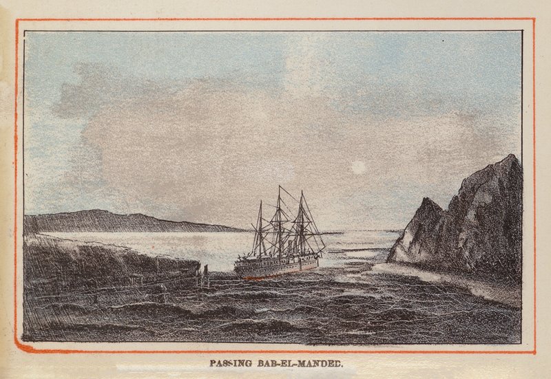 HM Indian Troop-Ship: Mijamy Bab-El-Manded (kolorowy grawerunek) autorstwa English School