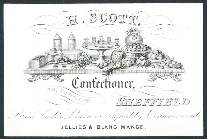 H Scott, cukiernik, karta handlowa autorstwa English School