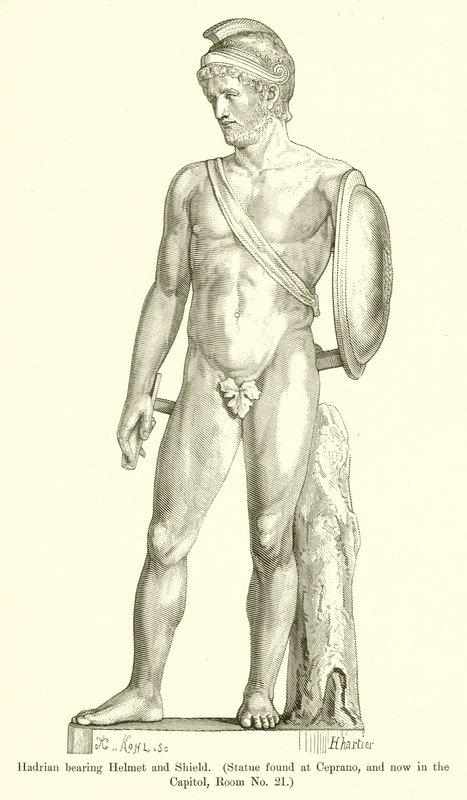 Hadrian noszący hełm i tarczę autorstwa English School