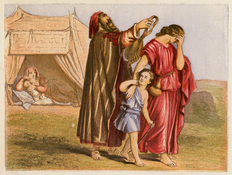 Hagar i Izmael (kolorowa litografia) autorstwa English School