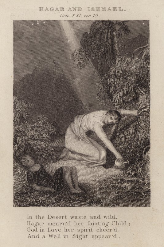 Hagar i Ismael, Genesis XXI, wer. 19 (rycina) autorstwa English School