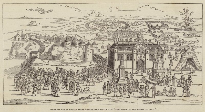 Pałac Hampton Court, słynny obraz „Pole ze złotej tkaniny” (rycina) autorstwa English School