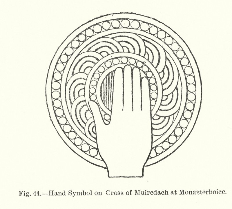 Symbol dłoni na krzyżu z Muiredach w Monasterboice (grawerowanie) autorstwa English School