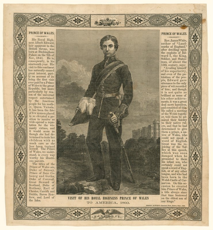 Chusteczka upamiętniająca podróż księcia Walii do Ameryki, 1860 autorstwa English School