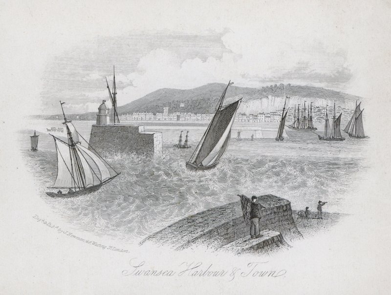 Port i miasto, Swansea, Walia (rycina) autorstwa English School