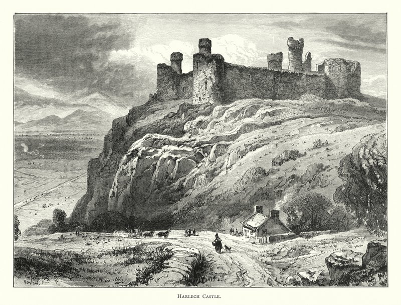 Zamek Harlech (rycina) autorstwa English School