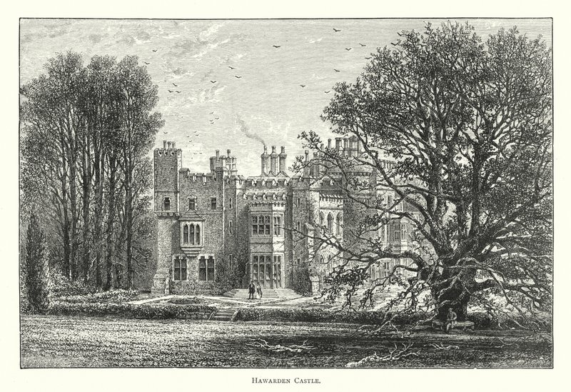 Zamek Hawarden (grawerowanie) autorstwa English School