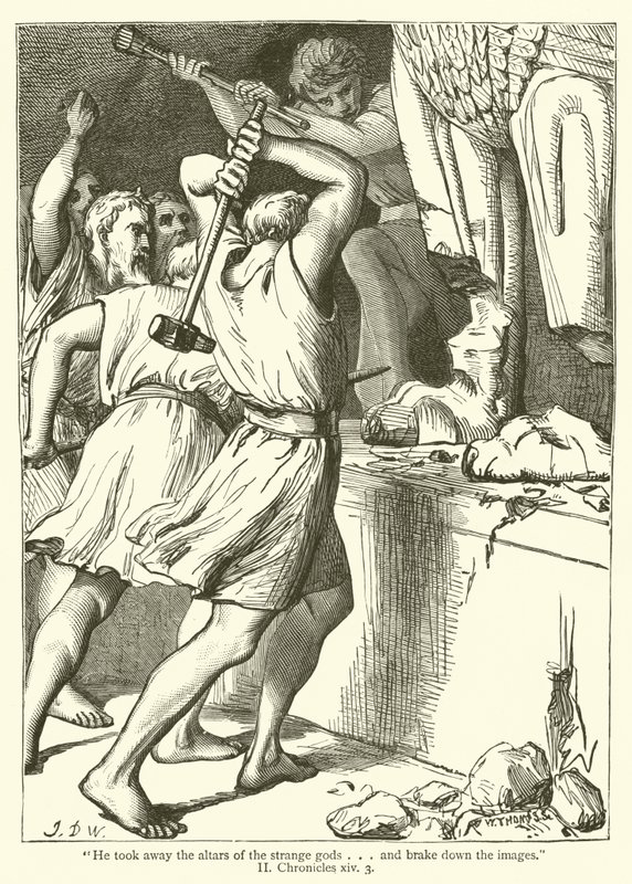 „Zabrał ołtarze dziwnym bogom… i zniszczył obrazy”, II, Kroniki, XIV, 3 (rycina) autorstwa English School