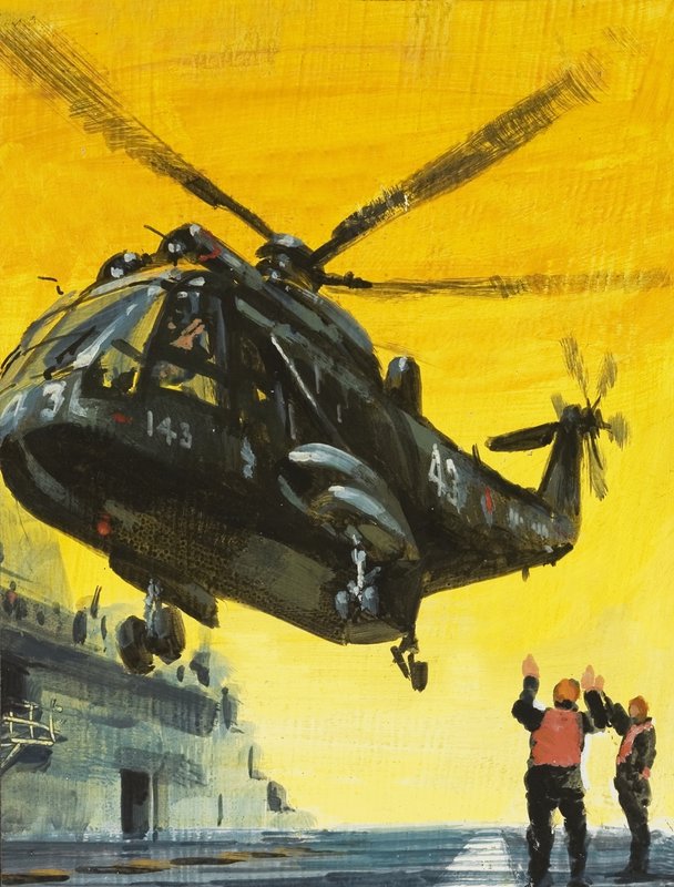 Helikopter ląduje na lotniskowcu autorstwa English School