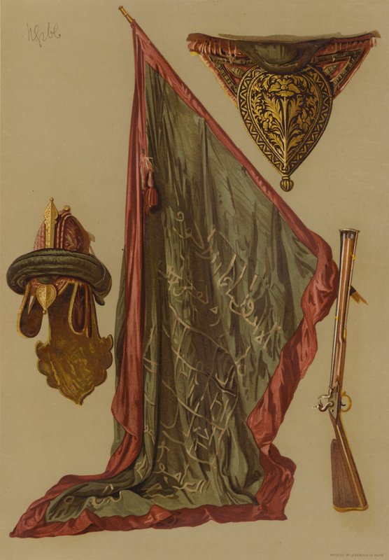 Hełm i sztandar sułtana Tippoo (chromolit) autorstwa English School