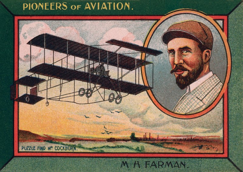 Henri Farman, anglo-francuski pionier lotnictwa, projektant i producent samolotów (chromolitho) autorstwa English School