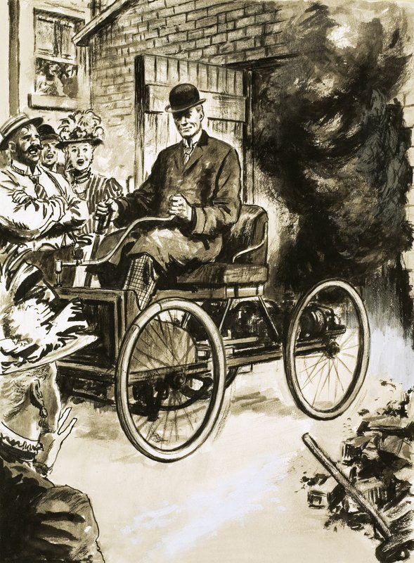Henry Ford ze swoim pierwszym „bezkonnym powozem” autorstwa English School