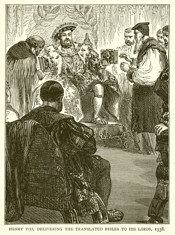 Henryk VIII dostarczający Przetłumaczone Biblie swoim Panom, 1538 autorstwa English School