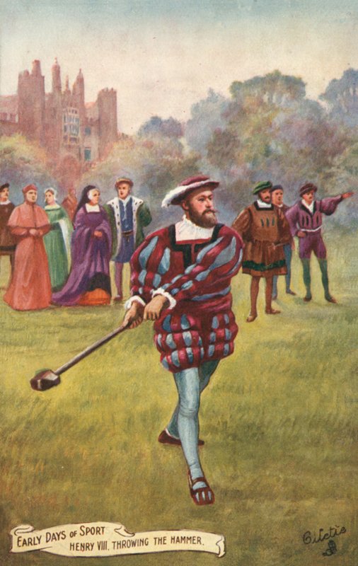 Henryk VIII rzucający młotem (kolorowa litografia) autorstwa English School
