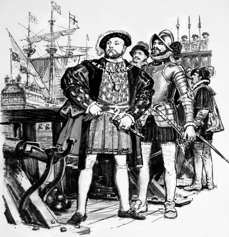 Henryk VIII, który rozbudował flotę Anglii z zaledwie siedmiu do osiemdziesięciu pięciu statków autorstwa English School