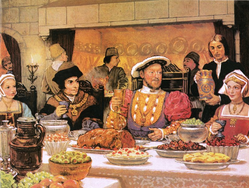 Henryk VIII z Sir Thomasem More po jego prawej stronie autorstwa English School