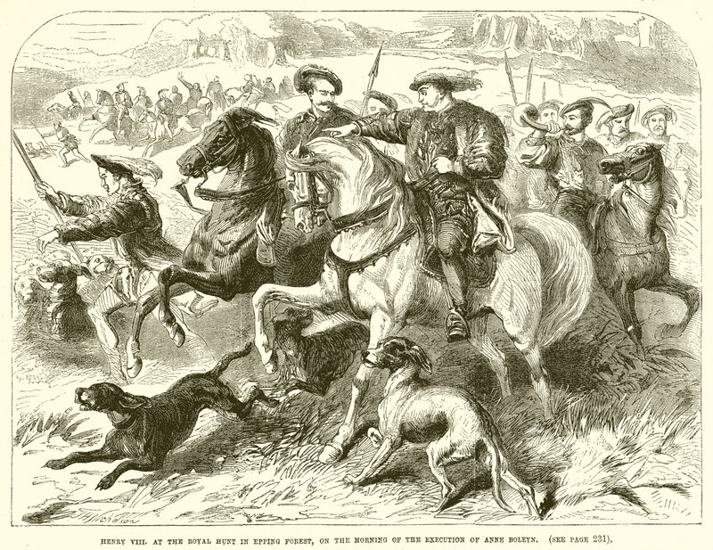 Henryk VII. na Królewskim Polowaniu w Epping Forest, rano w dniu egzekucji Anne Boleyn autorstwa English School