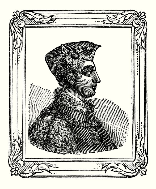 Henryk V urodził się w 1388 r., koronowany w 1413 r., zmarł w 1422 r. (ryty) autorstwa English School