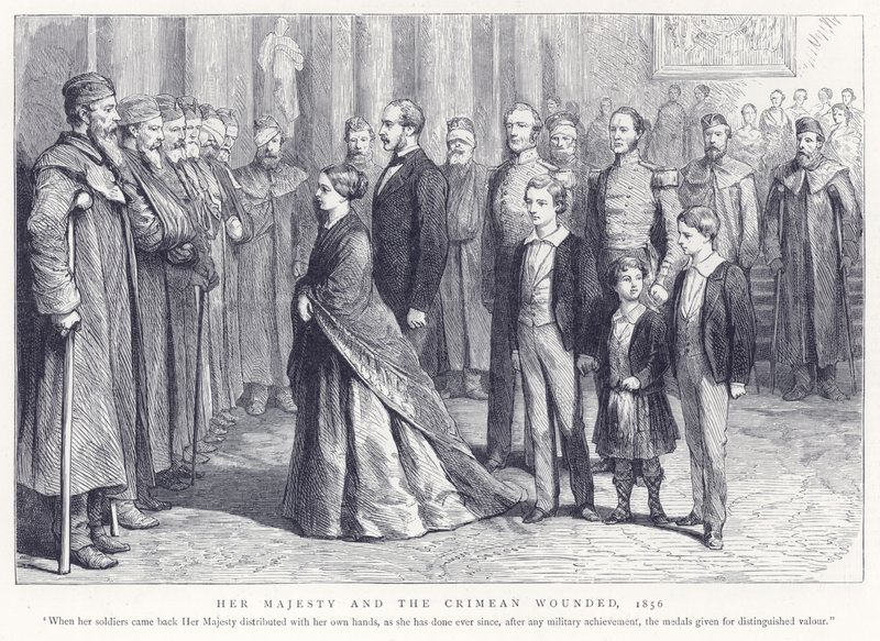 Jej Wysokość i ranni krymscy, 1856 autorstwa English School