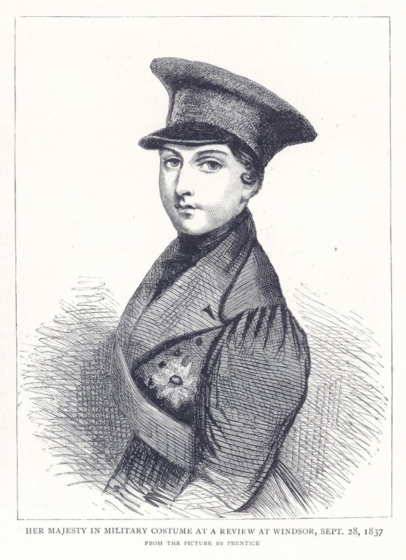 Jej Wysokość w stroju wojskowym na przeglądzie w Windsor, 28 września 1837 r. autorstwa English School