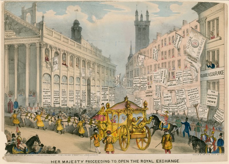 Jej Wysokość otwiera Royal Exchange w Londynie autorstwa English School
