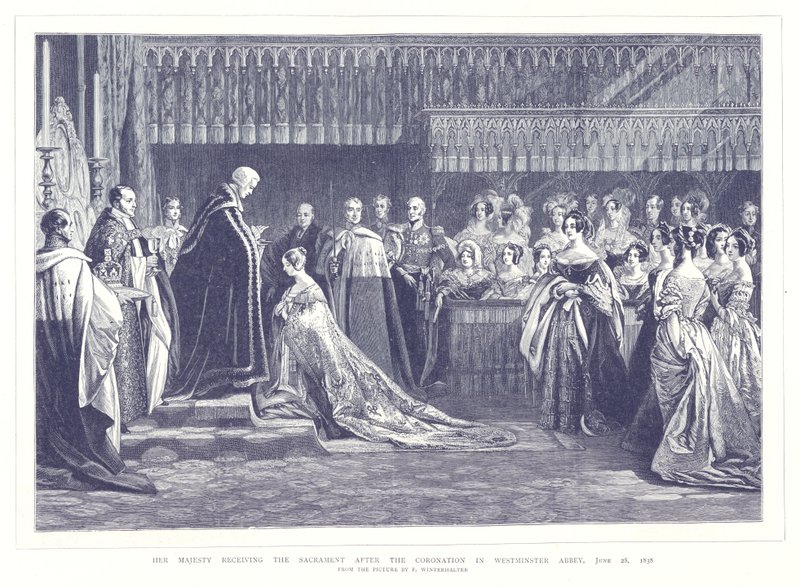 Jej Wysokość otrzymuje sakrament po koronacji w Opactwie Westminsterskim, 28 czerwca 1838 r. autorstwa English School