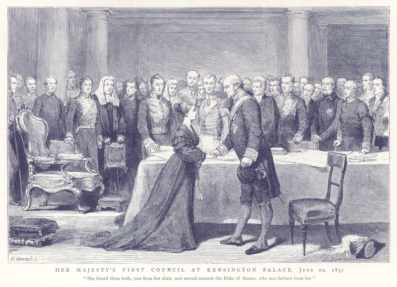 Pierwsza Rada Jej Królewskiej Mości w Pałacu Kensington, 20 czerwca 1837 r. autorstwa English School