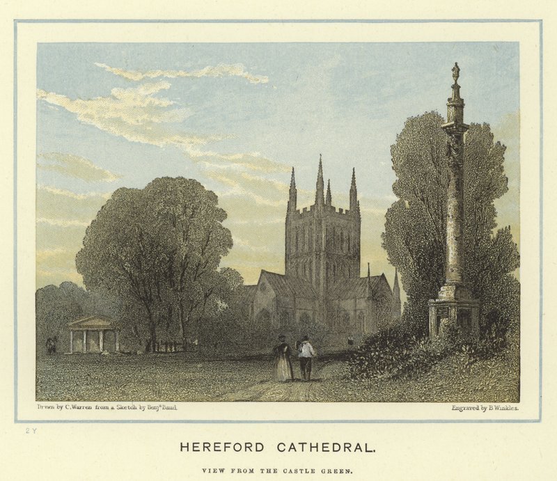 Katedra w Hereford, widok z zamku Green autorstwa English School