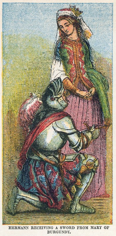 Hermann otrzymuje miecz od Marii Burgundii autorstwa English School