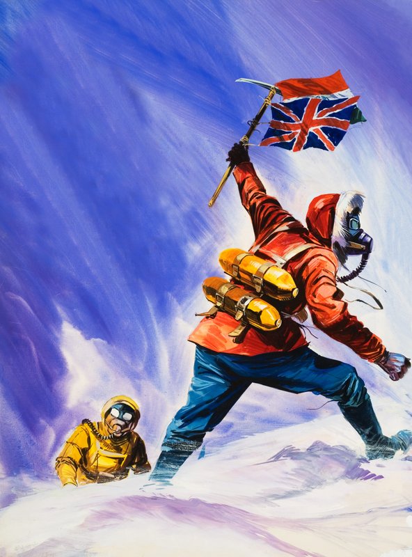Hillard i Tensing na szczycie Mount Everest autorstwa English School