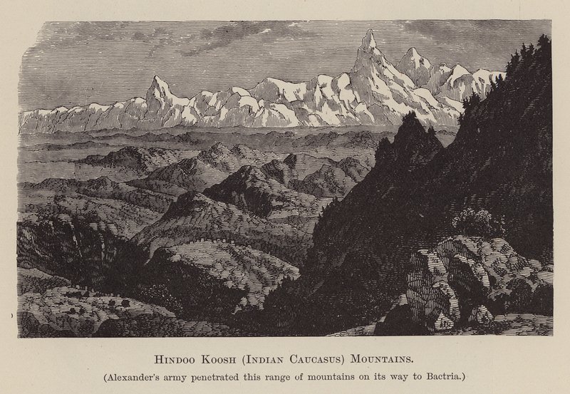 Hindoo Koosh, indyjski Kaukaz, góry (rycina) autorstwa English School