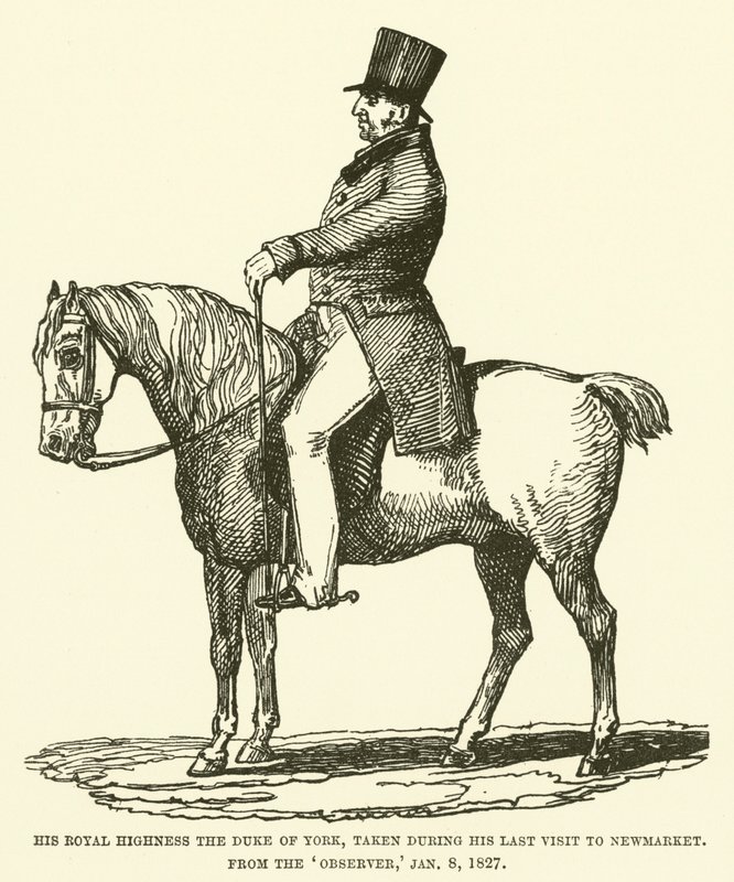 Jego Królewska Wysokość Książę Yorku, wzięty podczas ostatniej wizyty w Newmarket, z „Obserwatora”, 8 stycznia 1827 (rycina) autorstwa English School