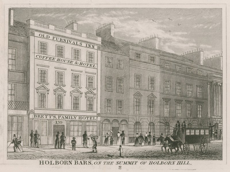 Holborn Bars, na szczycie Holborn Hill autorstwa English School