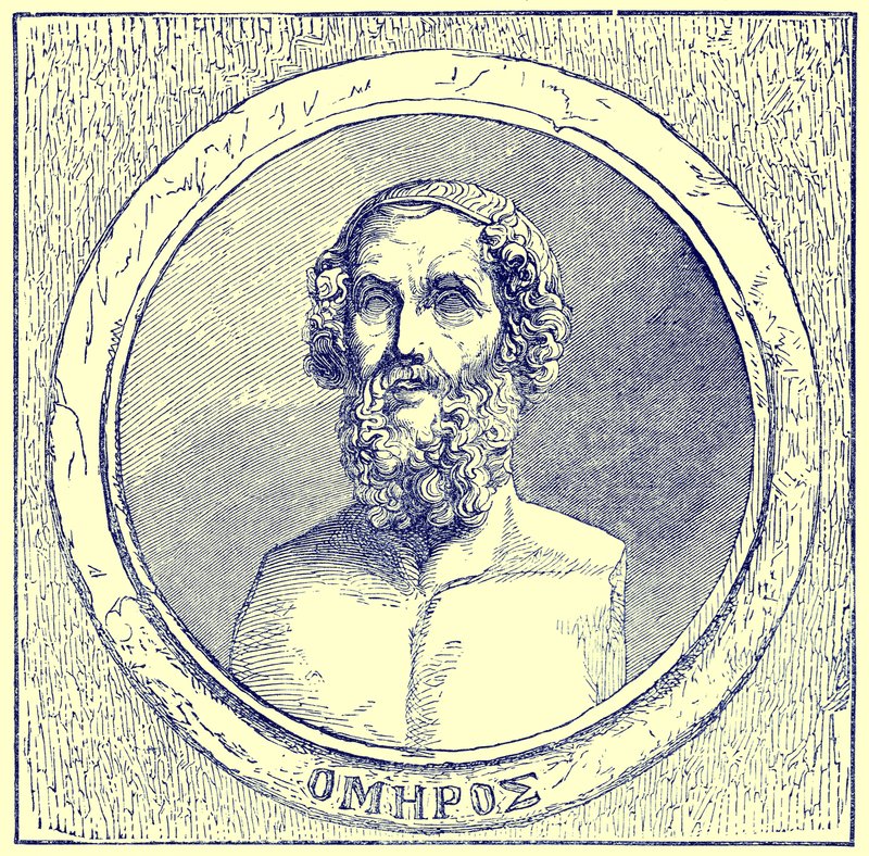Homer, ilustracja z The Illustrated History of the World, wydana ok. 1880 r. (obraz ulepszony cyfrowo) autorstwa English School