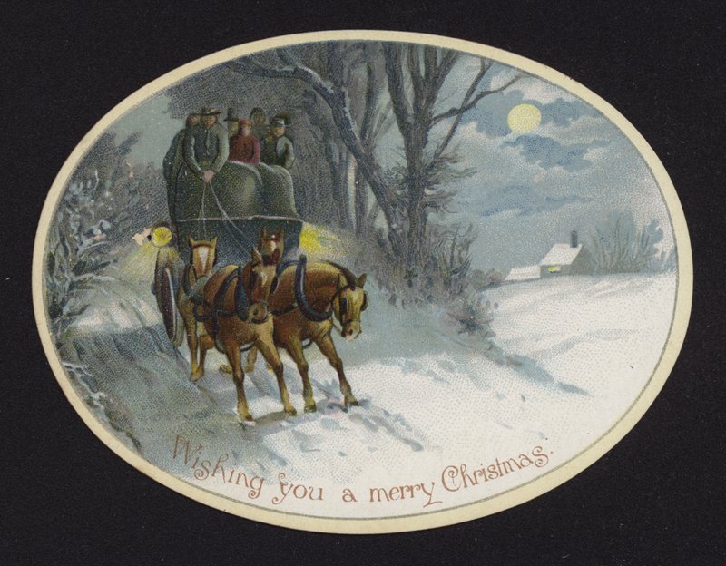 Powóz konny podróżujący po śniegu (chromolitho) autorstwa English School